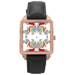 Fractal Kaleidoscope Of A Dragon Head Rose Gold Leather Watch  by Amaryn4rt