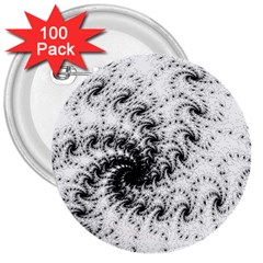 Fractal Black Spiral On White 3  Buttons (100 Pack)  by Amaryn4rt