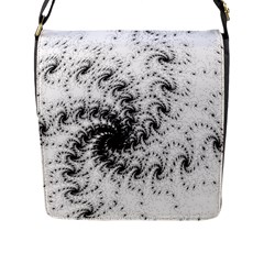 Fractal Black Spiral On White Flap Messenger Bag (l)  by Amaryn4rt