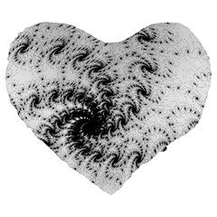 Fractal Black Spiral On White Large 19  Premium Flano Heart Shape Cushions by Amaryn4rt