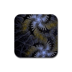 Fractal Wallpaper With Blue Flowers Rubber Coaster (square)  by Amaryn4rt