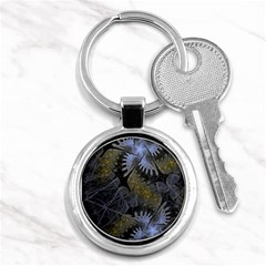 Fractal Wallpaper With Blue Flowers Key Chains (round)  by Amaryn4rt