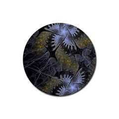 Fractal Wallpaper With Blue Flowers Rubber Round Coaster (4 Pack)  by Amaryn4rt