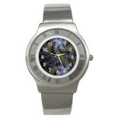 Fractal Wallpaper With Blue Flowers Stainless Steel Watch by Amaryn4rt