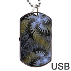 Fractal Wallpaper With Blue Flowers Dog Tag Usb Flash (two Sides) by Amaryn4rt