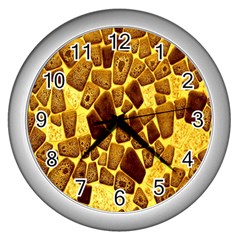 Yellow Cast Background Wall Clocks (silver)  by Amaryn4rt