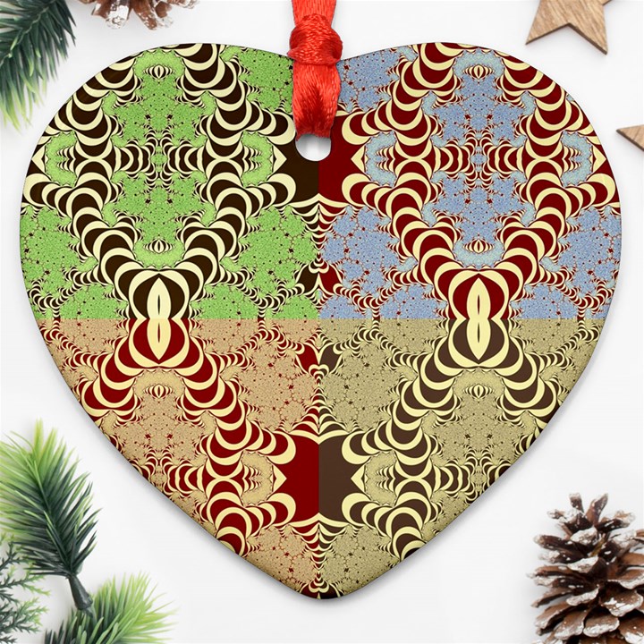 Multicolor Fractal Background Heart Ornament (Two Sides)