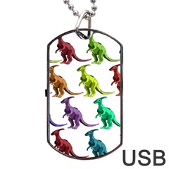 Multicolor Dinosaur Background Dog Tag Usb Flash (one Side) by Amaryn4rt