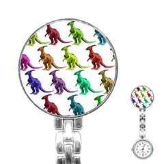 Multicolor Dinosaur Background Stainless Steel Nurses Watch by Amaryn4rt