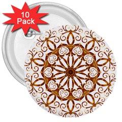 Golden Filigree Flake On White 3  Buttons (10 Pack)  by Amaryn4rt