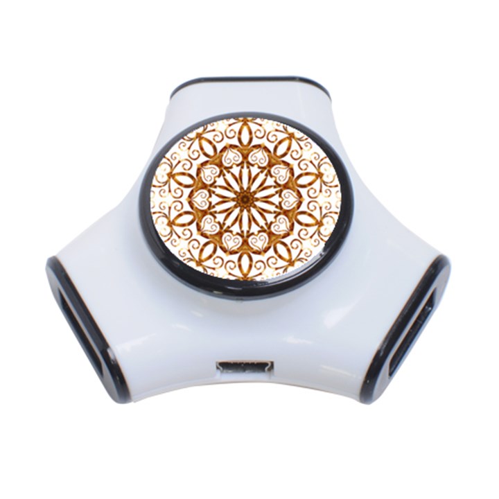 Golden Filigree Flake On White 3-Port USB Hub