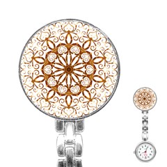 Golden Filigree Flake On White Stainless Steel Nurses Watch by Amaryn4rt