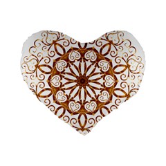 Golden Filigree Flake On White Standard 16  Premium Flano Heart Shape Cushions by Amaryn4rt