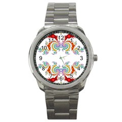 Fractal Kaleidoscope Of A Dragon Head Sport Metal Watch by Amaryn4rt