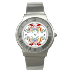 Fractal Kaleidoscope Of A Dragon Head Stainless Steel Watch by Amaryn4rt