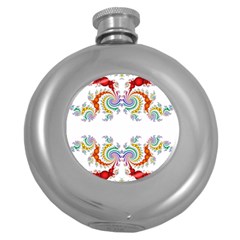 Fractal Kaleidoscope Of A Dragon Head Round Hip Flask (5 Oz) by Amaryn4rt