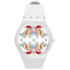 Fractal Kaleidoscope Of A Dragon Head Round Plastic Sport Watch (m) by Amaryn4rt