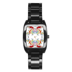 Fractal Kaleidoscope Of A Dragon Head Stainless Steel Barrel Watch by Amaryn4rt