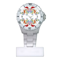 Fractal Kaleidoscope Of A Dragon Head Plastic Nurses Watch by Amaryn4rt