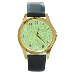 Green Pattern Round Gold Metal Watch by Valentinaart