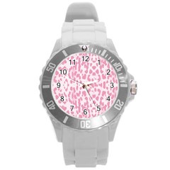 Leopard Pink Pattern Round Plastic Sport Watch (l) by Valentinaart