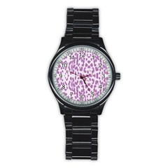 Purple Leopard Pattern Stainless Steel Round Watch by Valentinaart