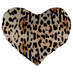 Leopard Pattern Large 19  Premium Flano Heart Shape Cushions by Valentinaart