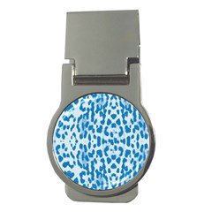 Blue Leopard Pattern Money Clips (round)  by Valentinaart