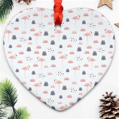 Cute Flamingos And  Leaves Pattern Ornament (heart) by TastefulDesigns