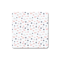 Cute Flamingos And  Leaves Pattern Square Magnet by TastefulDesigns