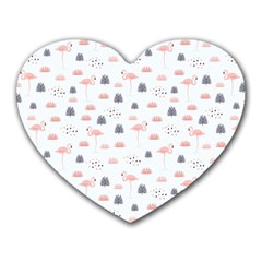 Cute Flamingos And  Leaves Pattern Heart Mousepads by TastefulDesigns