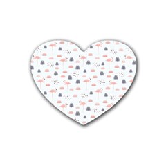 Cute Flamingos And  Leaves Pattern Rubber Coaster (heart)  by TastefulDesigns