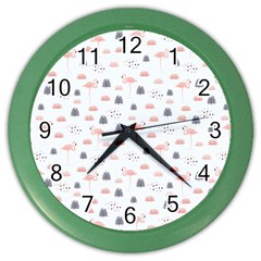 Cute Flamingos And  Leaves Pattern Color Wall Clocks by TastefulDesigns