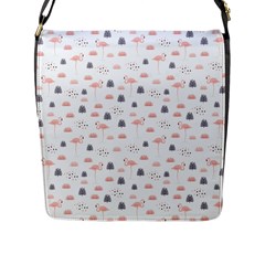 Cute Flamingos And  Leaves Pattern Flap Messenger Bag (l) 