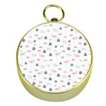 Cute Flamingos And  Leaves Pattern Gold Compasses Front