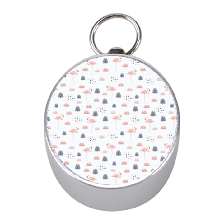 Cute Flamingos And  Leaves Pattern Mini Silver Compasses