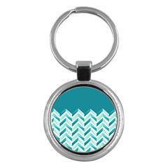 Zigzag Pattern In Blue Tones Key Chains (round)  by TastefulDesigns