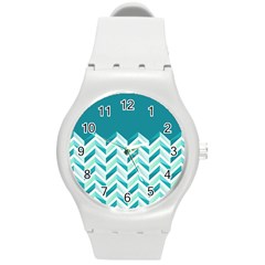 Zigzag Pattern In Blue Tones Round Plastic Sport Watch (m) by TastefulDesigns