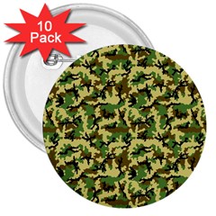 Camo Woodland 3  Buttons (10 Pack)  by sifis