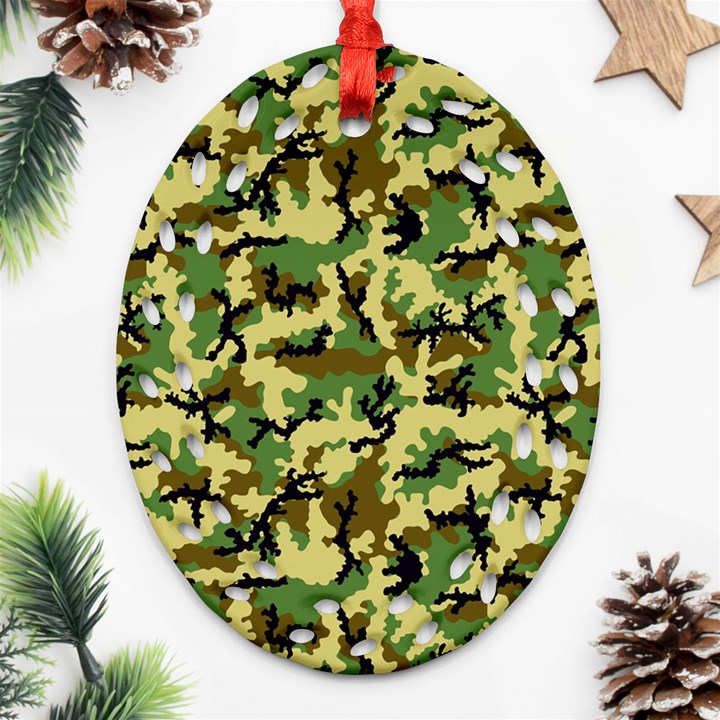 Camo Woodland Oval Filigree Ornament (Two Sides)