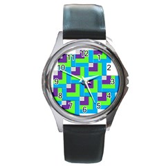 Geometric 3d Mosaic Bold Vibrant Round Metal Watch by Amaryn4rt