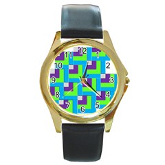 Geometric 3d Mosaic Bold Vibrant Round Gold Metal Watch by Amaryn4rt