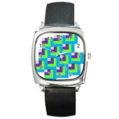 Geometric 3d Mosaic Bold Vibrant Square Metal Watch by Amaryn4rt