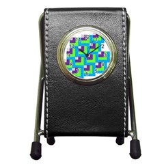 Geometric 3d Mosaic Bold Vibrant Pen Holder Desk Clocks by Amaryn4rt