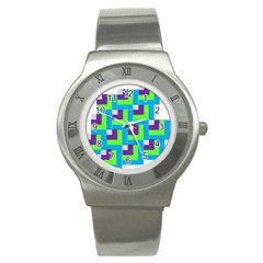 Geometric 3d Mosaic Bold Vibrant Stainless Steel Watch by Amaryn4rt