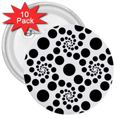 Dot Dots Round Black And White 3  Buttons (10 Pack)  by Amaryn4rt