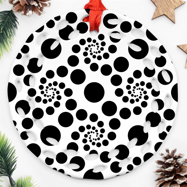 Dot Dots Round Black And White Ornament (Round Filigree)