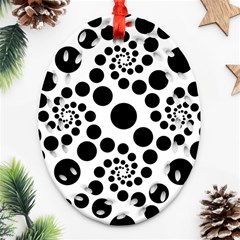 Dot Dots Round Black And White Ornament (oval Filigree) by Amaryn4rt