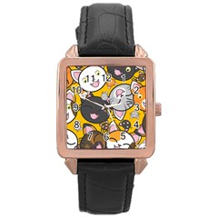 Cats Pattern Rose Gold Leather Watch  by Valentinaart