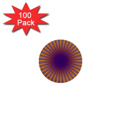 Retro Circle Lines Rays Orange 1  Mini Buttons (100 Pack)  by Amaryn4rt